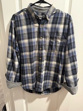 Vintage 90s Eddie Bauer Gray Tag Plaid Flannel Shirt - Men's Large - Blue Gray